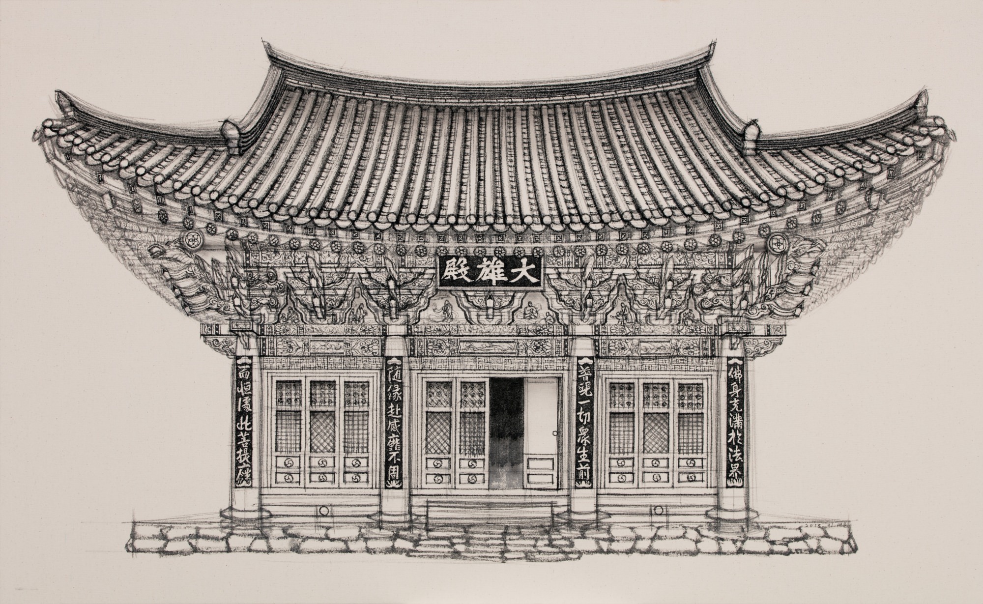 장안사 대웅전_Daeungjeon of Jangansa, 2015, 캔버스천에 수묵_Korean ink on canvas, 89.4×145.5cm
