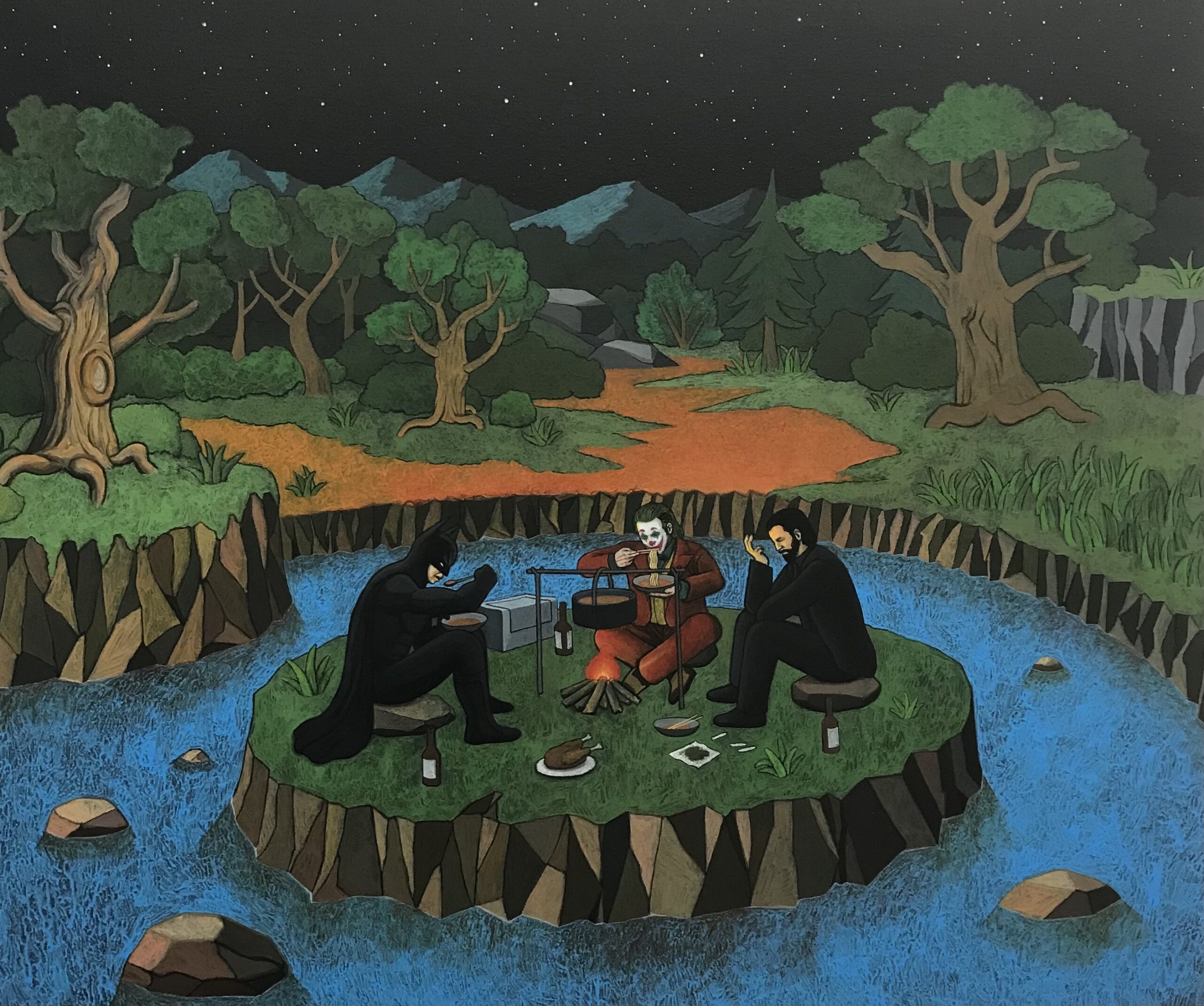 joker batman and john wick, acrylic on canvas, 73cm x 60cm, 2022