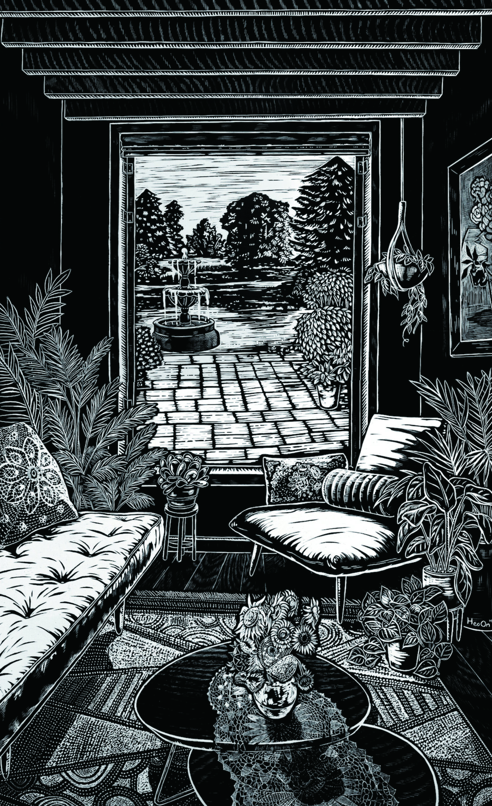 빛과 마주한 오후 An Afternoon in the Light, 2023, Scratch on board, 111×71cm