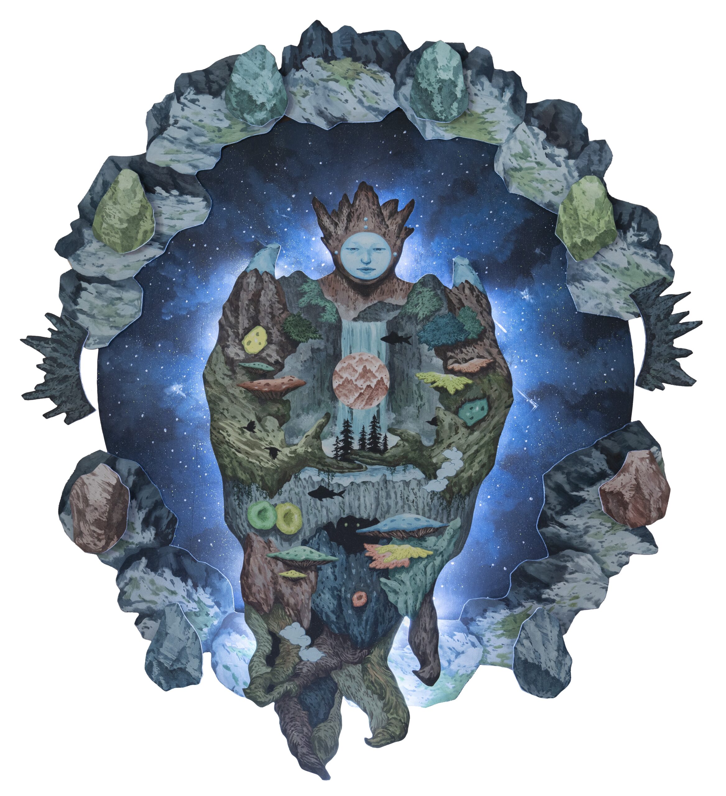 가장 작은 숲의 세계 The World of the Smallest Forest, 2024, acrylic on canvas, panel, LED, 170×154cm