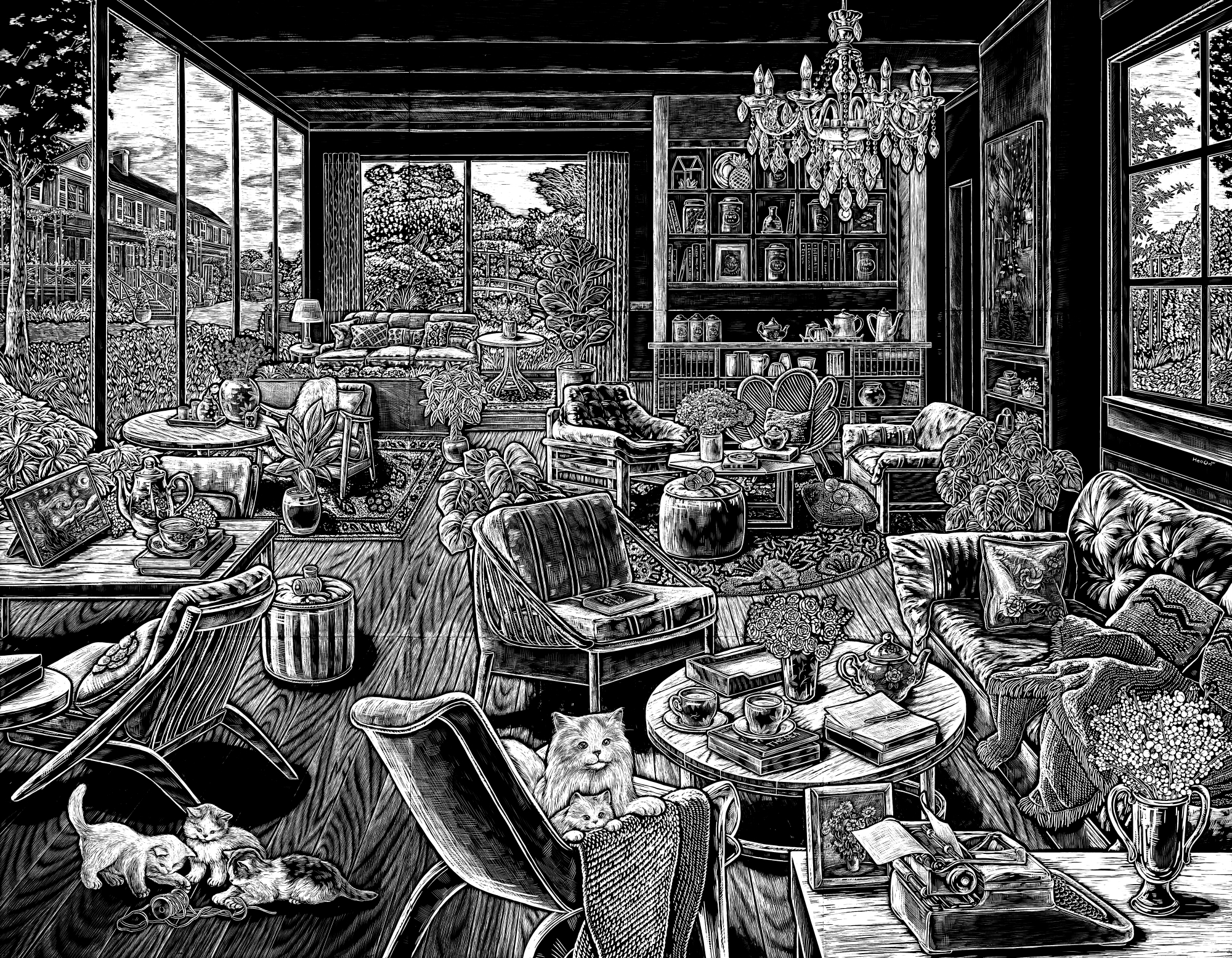 어느 날 여행자의 기억에 초대받게 된다면 If One Day I Were Invited into a Traveler’s Memory, 2024, Scratch on board, 166x213cm